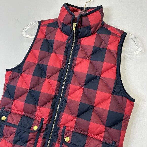 J Crew Quilted Down Puffer Vest Womens Size XS Red Buffalo Plaid - Picture 5 of 10